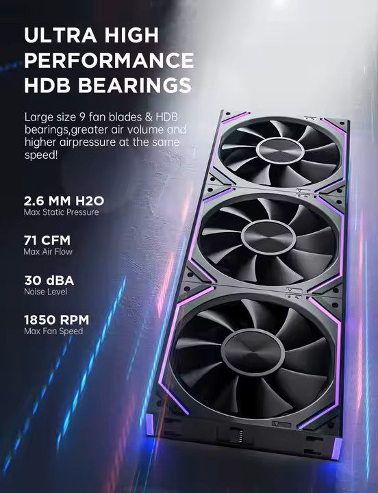AsiaHorse DAWN 120mm ARGB Fan 3-Pack β Black/White, Forward & Reverse Blades